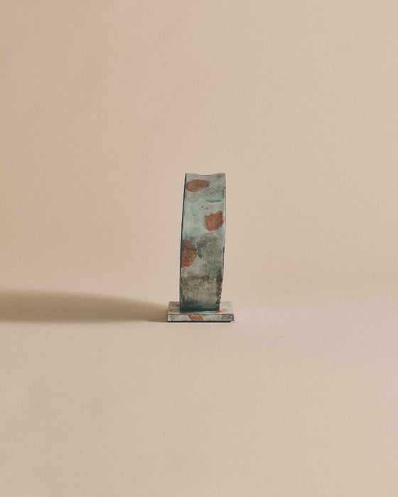 Horizontal Abstract Floral Rounded Vase - Blue & Coral