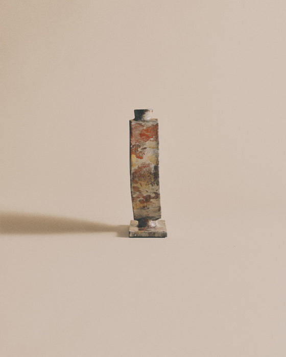 Horizontal Abstract Floral Rounded Vase - Ivory & Rust