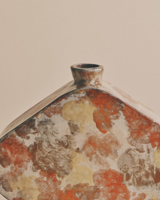 Horizontal Abstract Floral Rounded Vase - Ivory & Rust