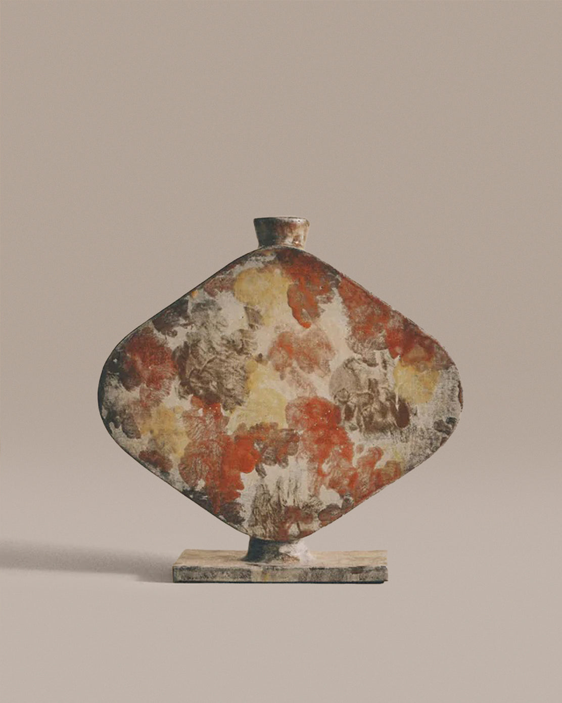 Horizontal Abstract Floral Rounded Vase - Ivory & Rust