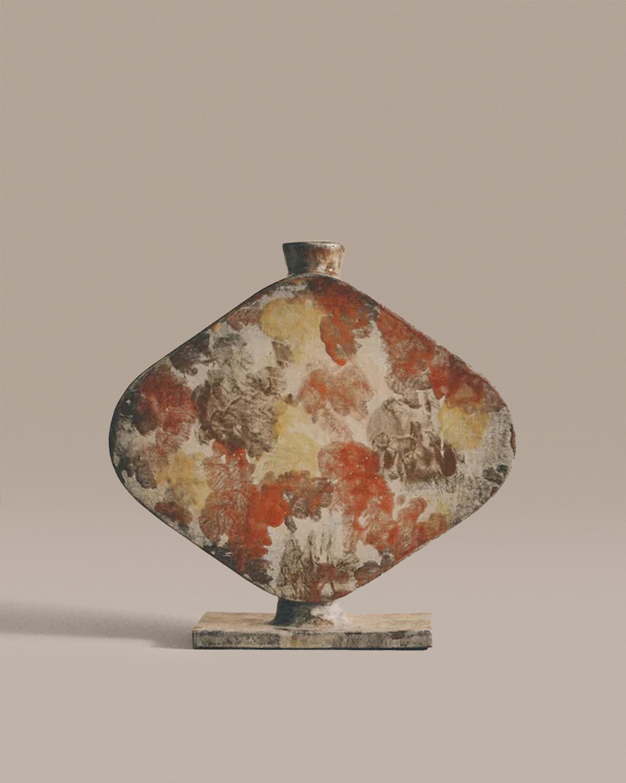 Horizontal Abstract Floral Rounded Vase - Ivory & Rust