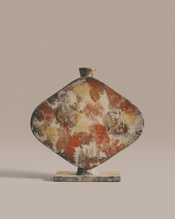 Horizontal Abstract Floral Rounded Vase - Ivory & Rust