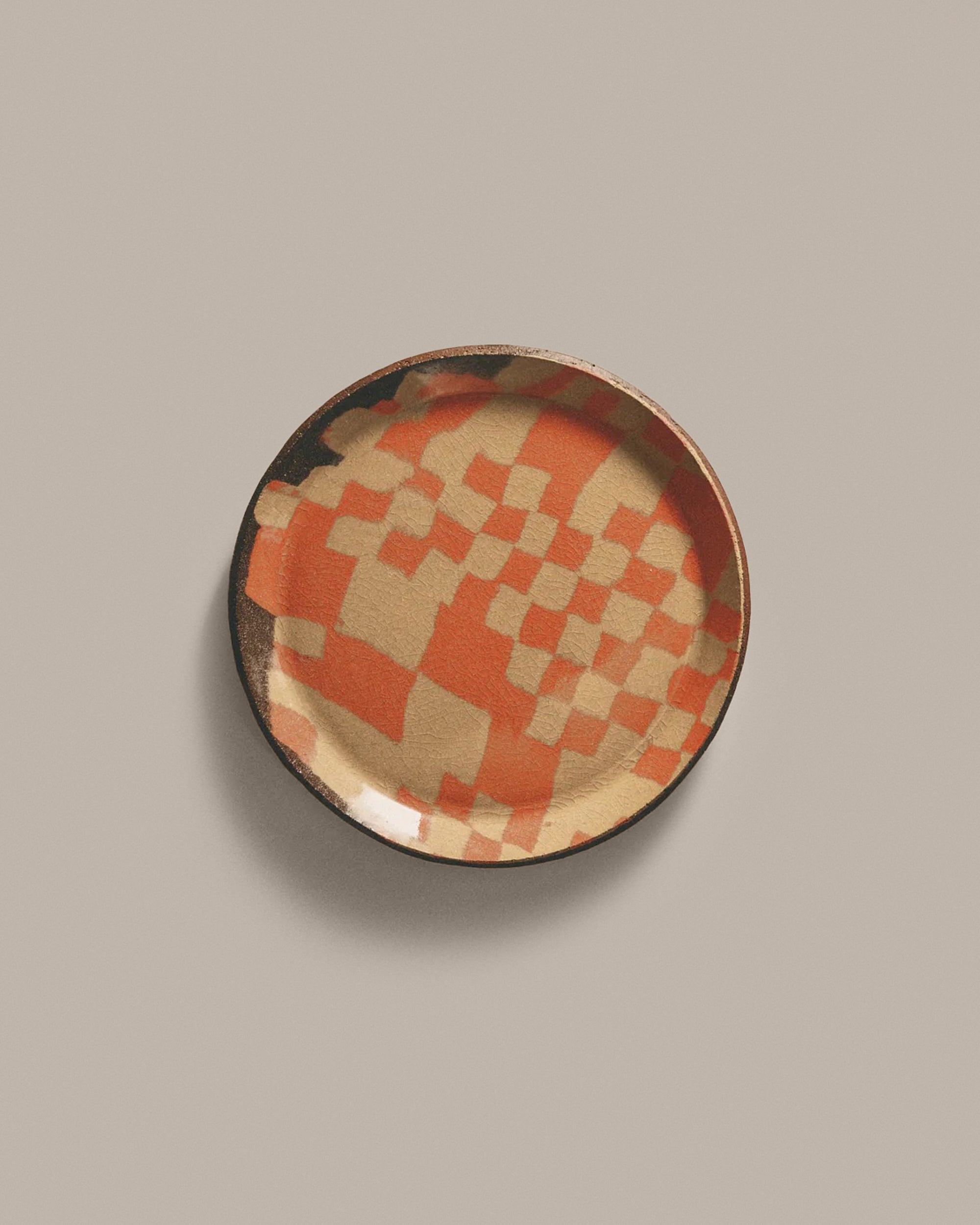 Orange and Taupe Nerikomi Plate