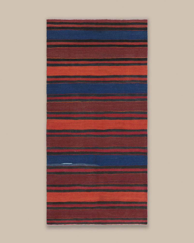 Shahsavan Red, Blue, and Brown Stripe Kilim