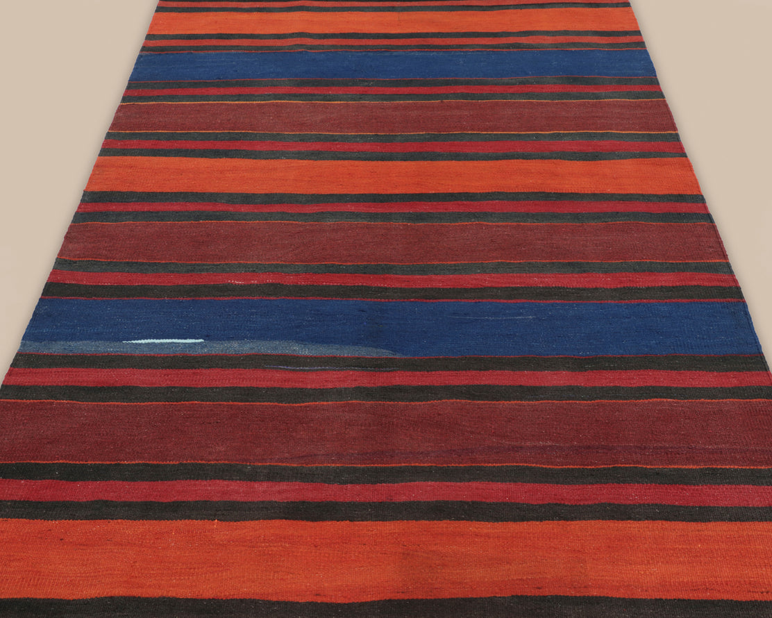 Shahsavan Red, Blue, and Brown Stripe Kilim