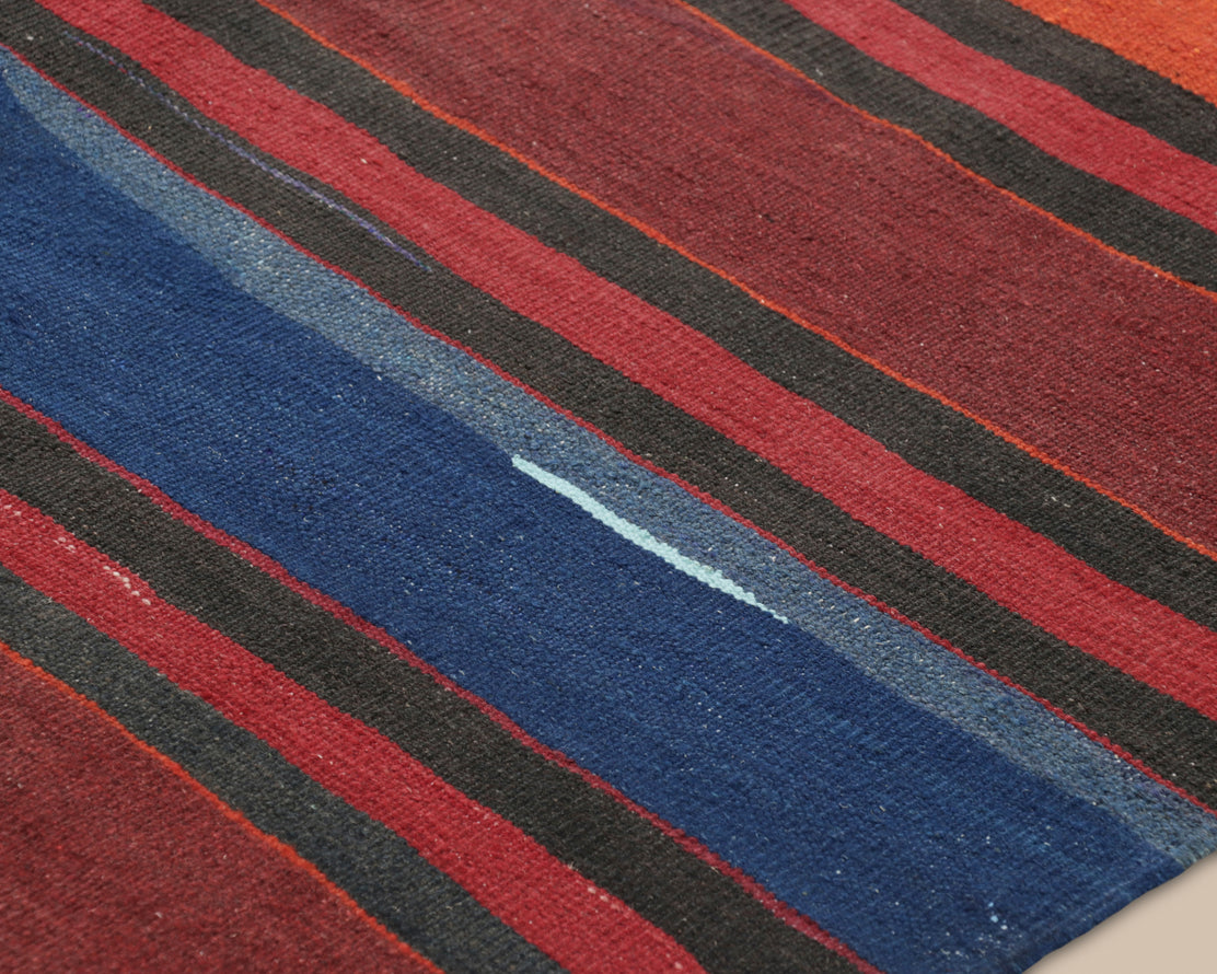 Shahsavan Red, Blue, and Brown Stripe Kilim