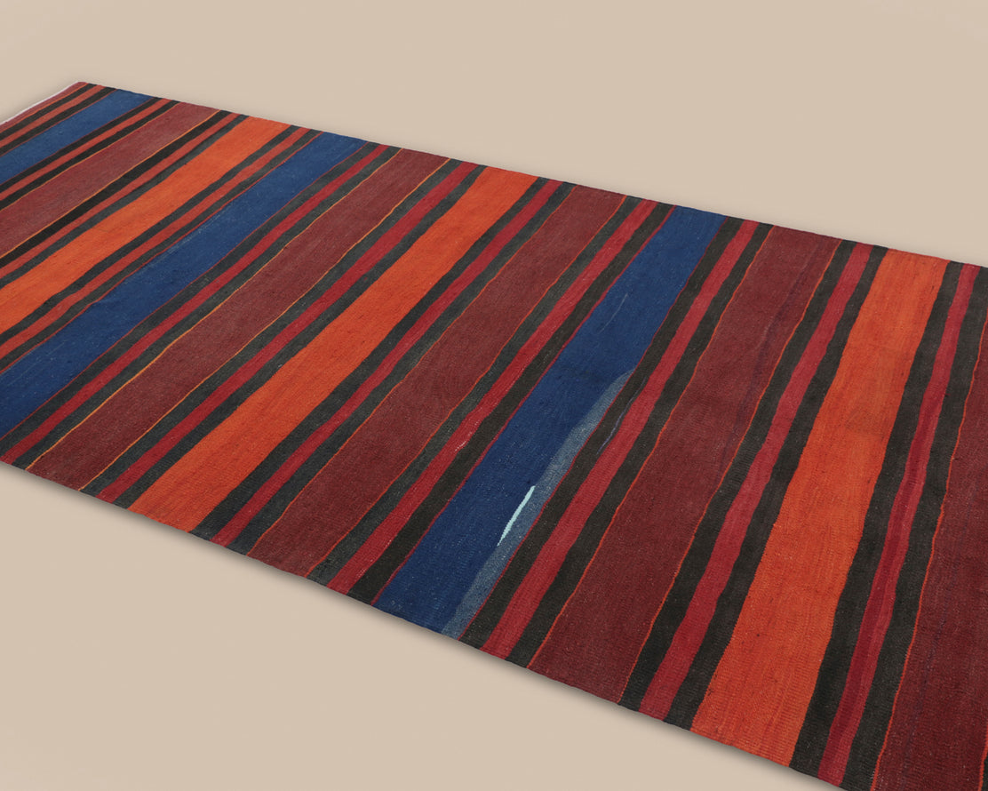 Shahsavan Red, Blue, and Brown Stripe Kilim