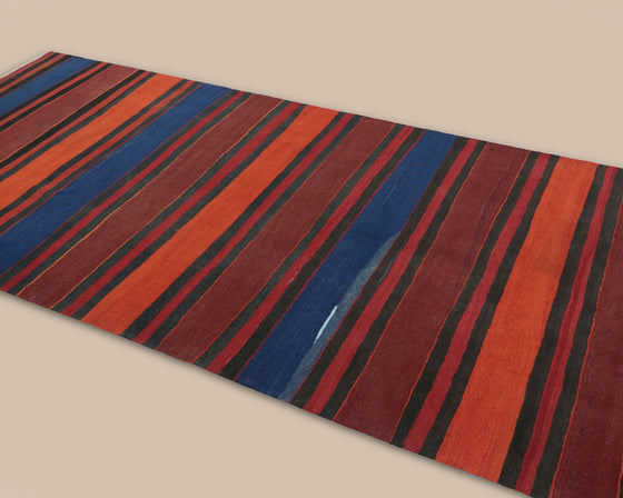Shahsavan Red, Blue, and Brown Stripe Kilim