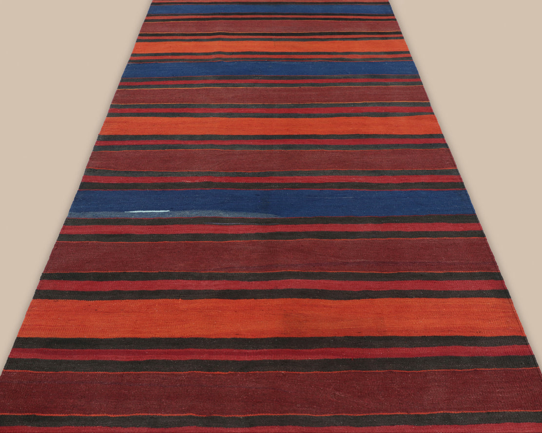Shahsavan Red, Blue, and Brown Stripe Kilim