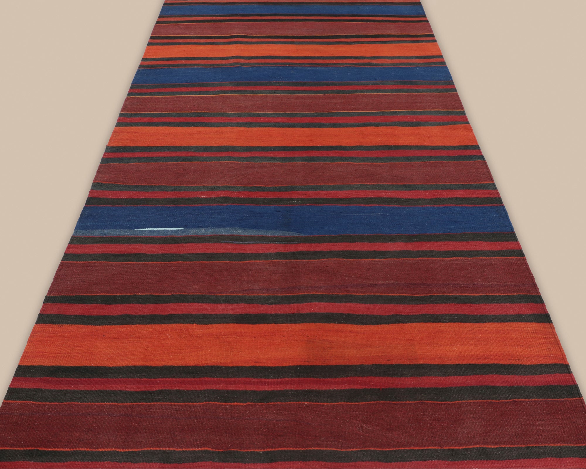 Shahsavan Red, Blue, and Brown Stripe Kilim