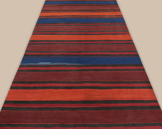 Shahsavan Red, Blue, and Brown Stripe Kilim