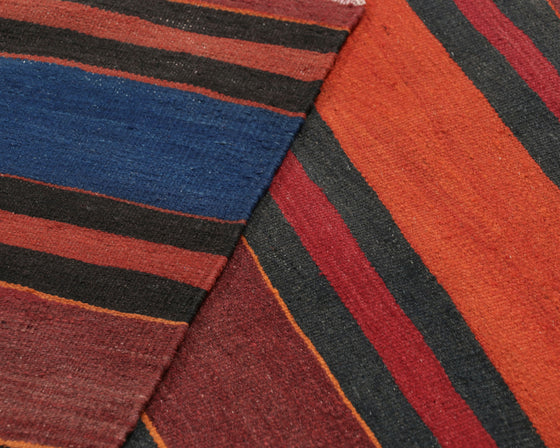 Shahsavan Red, Blue, and Brown Stripe Kilim