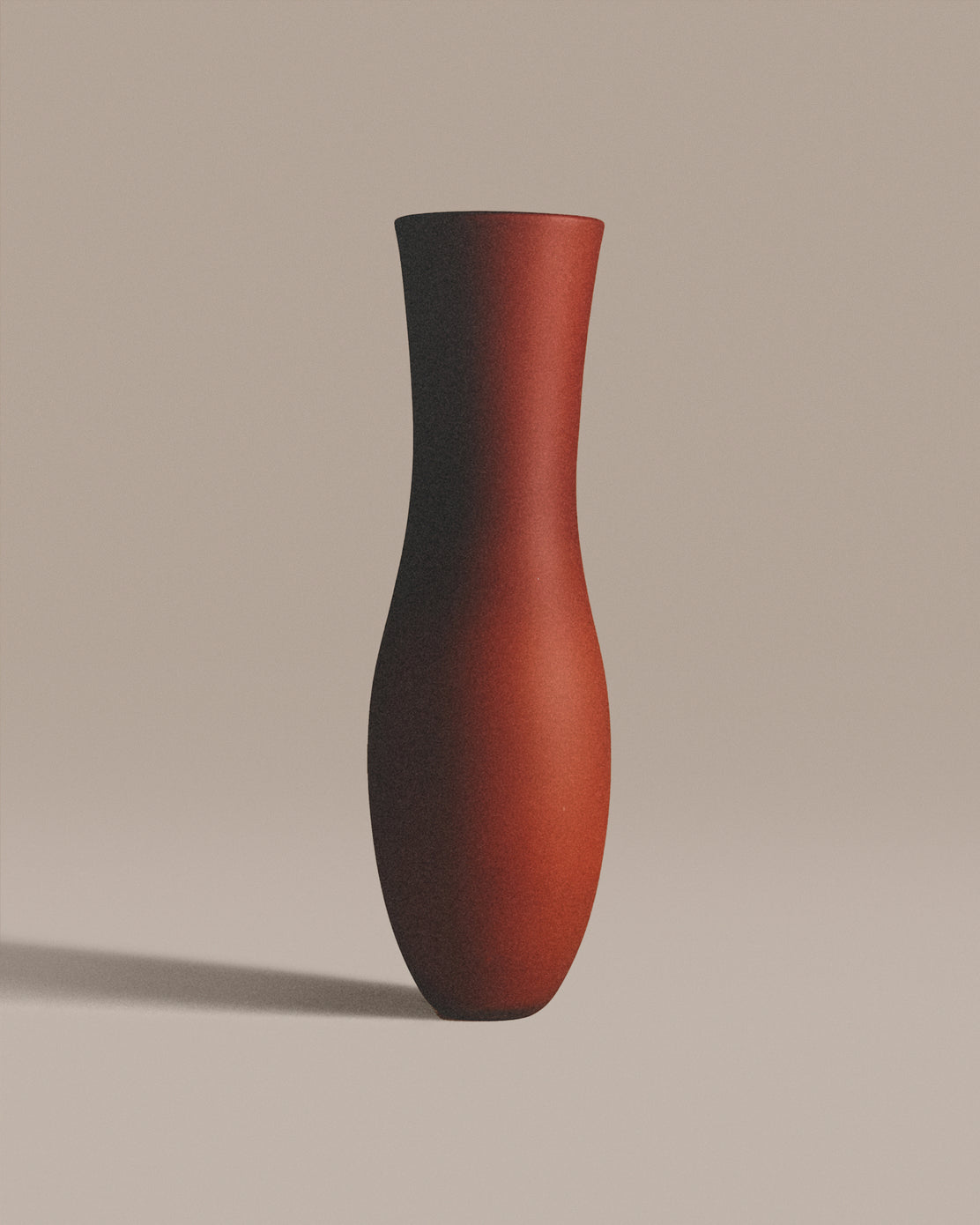 Vase with gradient color from black to red on a beige background